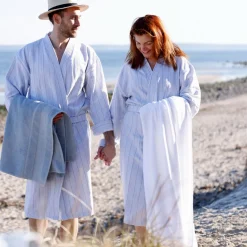 Badekåbe støvet blå striber L/XL