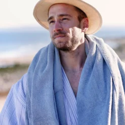 Badekåbe støvet blå striber L/XL