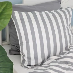 Blok strib sengetøj 140x220 cm grå