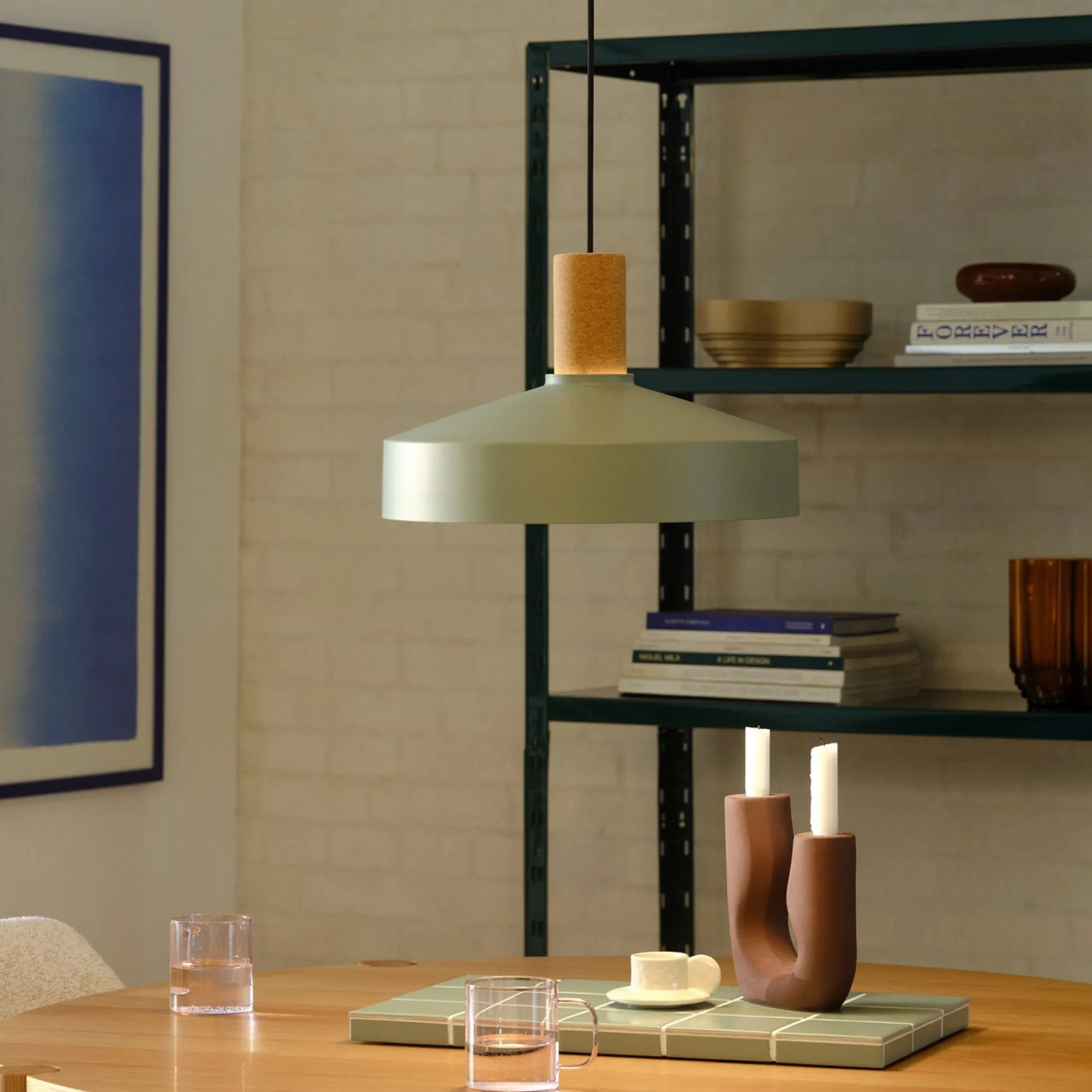 Elvas pendel kork støvet grøn