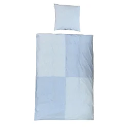 Mini strib patchwork sengetøj 140x220 cm blå