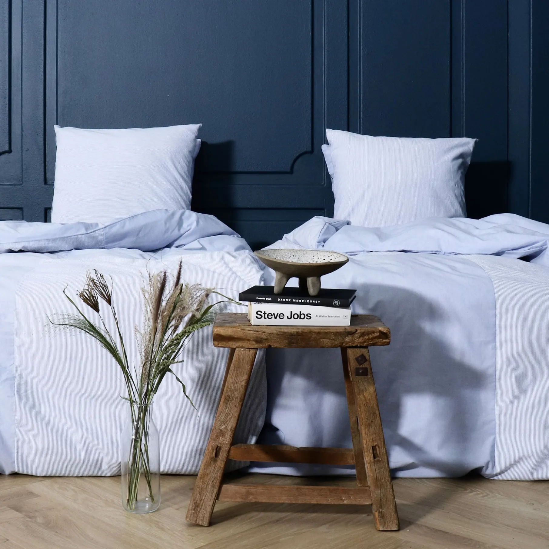 Mini strib patchwork sengetøj 140x220 cm blå