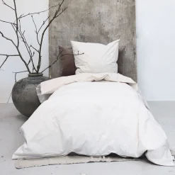 Mini strib sengetøj 140x220 cm sand/hvid