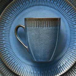 Relief frokosttallerken Ø22 cm stentøj blå