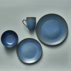 Relief frokosttallerken Ø22 cm stentøj blå