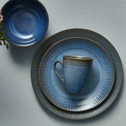 Relief middagstallerken Ø27 cm stentøj blå